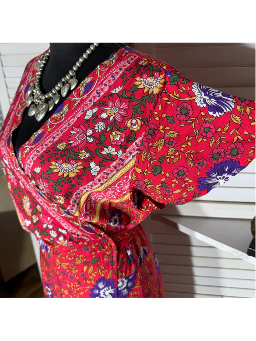 Vintage floral maxi wrap dress hippie boho fairy coastal cowgirl 70s festival M